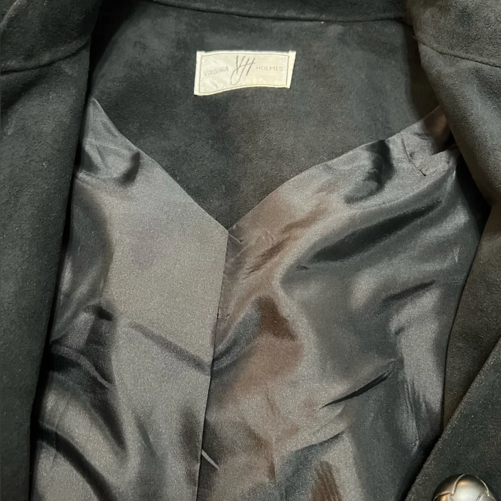 Virginia Holmes Elegant‎ Faux Suede Black Long Coat. Size Medium.